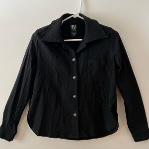 Pure Essence Women's Black Textured Jacquard Stretchy Button Blouse Size Small